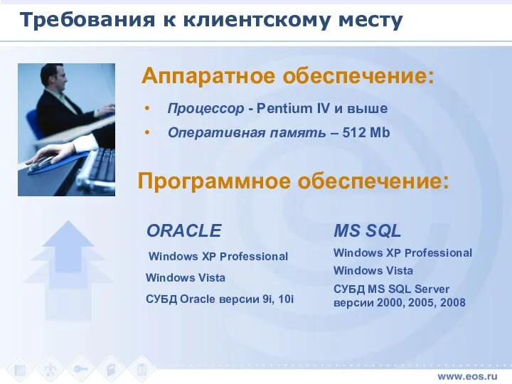 Требования к клиентскому месту Аппаратное обеспечение: Процессор - Pentium IV и