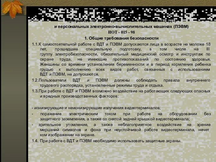 ИНСТРУКЦИЯ по охране труда при работе на видео дисплейных терминалах (ВДТ)