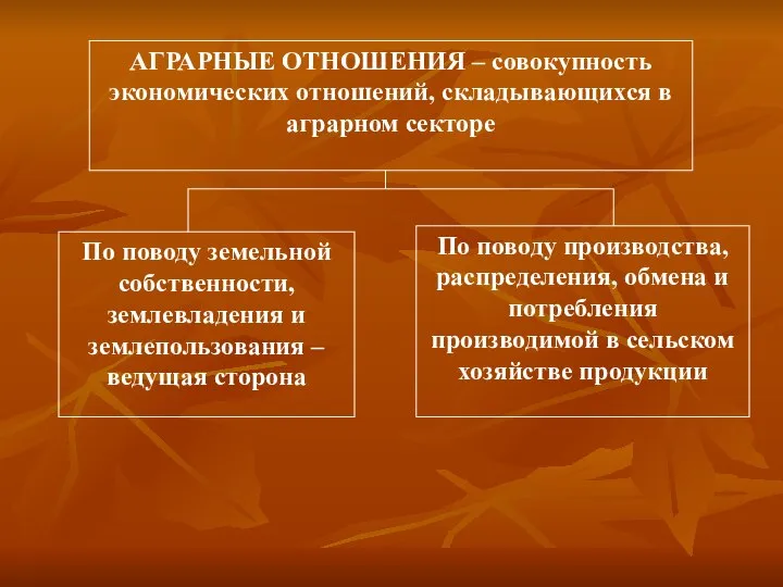 АГРАРНЫЕ ОТНОШЕНИЯ – совокупность экономических отношений, складывающихся в аграрном секторе По