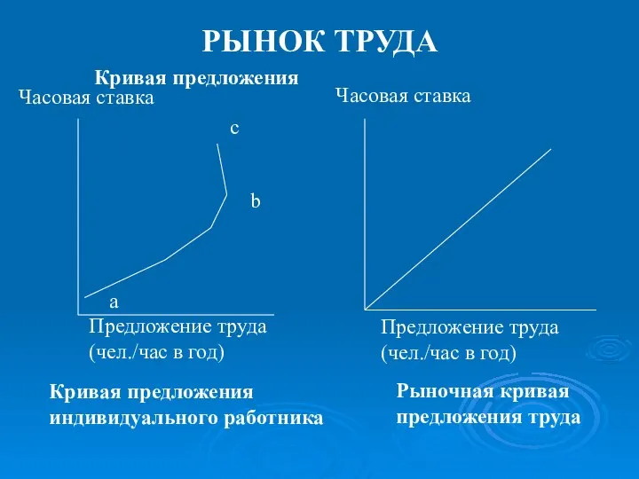 РЫНОК ТРУДА Часовая ставка Предложение труда (чел./час в год) c a