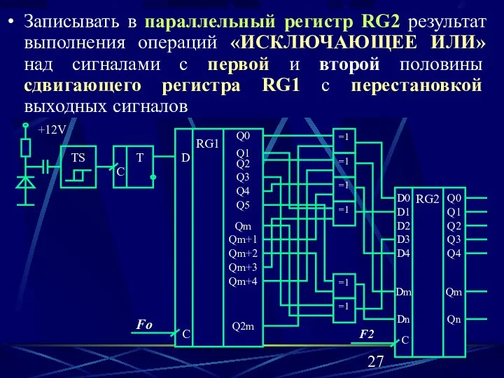 Записывать в параллельный регистр RG2 результат выполнения операций «ИСКЛЮЧАЮЩЕЕ ИЛИ» над