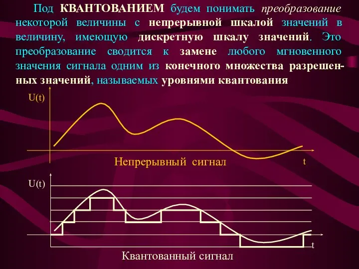 Под КВАНТОВАНИЕМ будем понимать преобразование некоторой величины с непрерывной шкалой значений