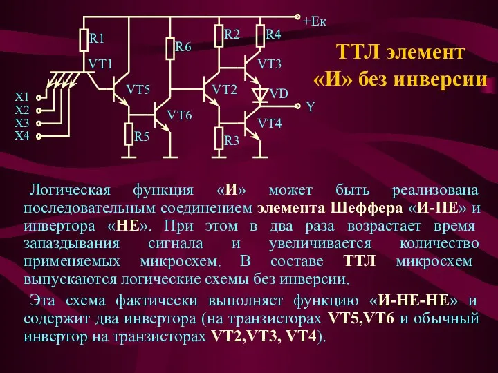 ТТЛ элемент «И» без инверсии Логическая функция «И» может быть реализована