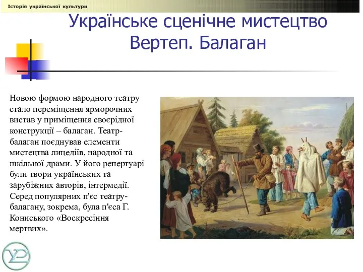 Українське сценічне мистецтво Вертеп. Балаган Новою формою народного театру стало переміщення