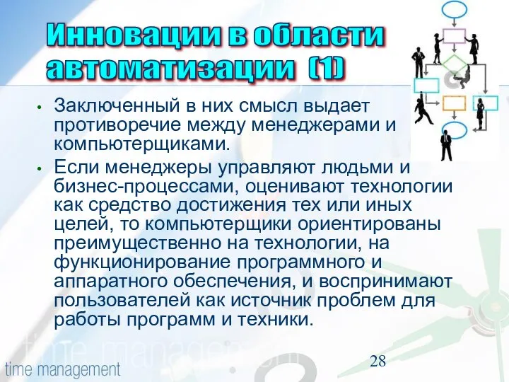 Заключенный в них смысл выдает противоречие между менеджерами и компьютерщиками. Если