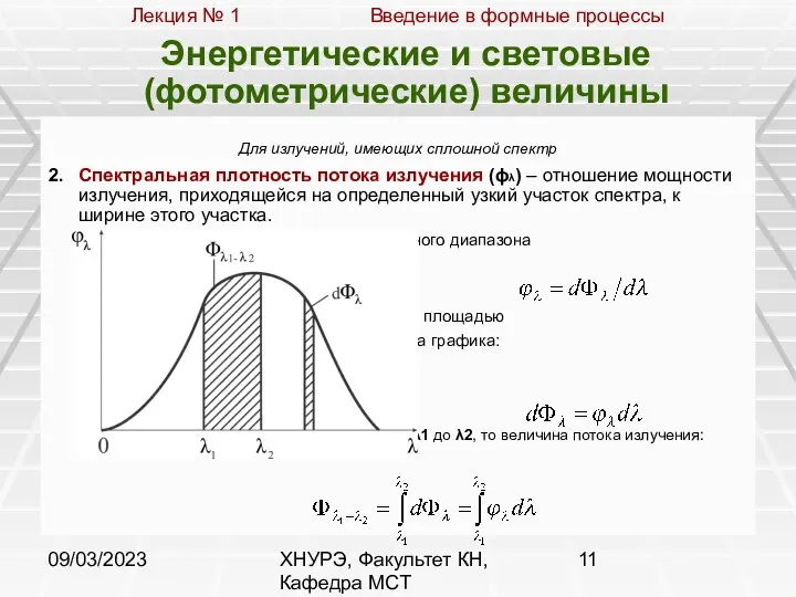 09/03/2023 ХНУРЭ, Факультет КН, Кафедра МСТ Энергетические и световые (фотометрические) величины