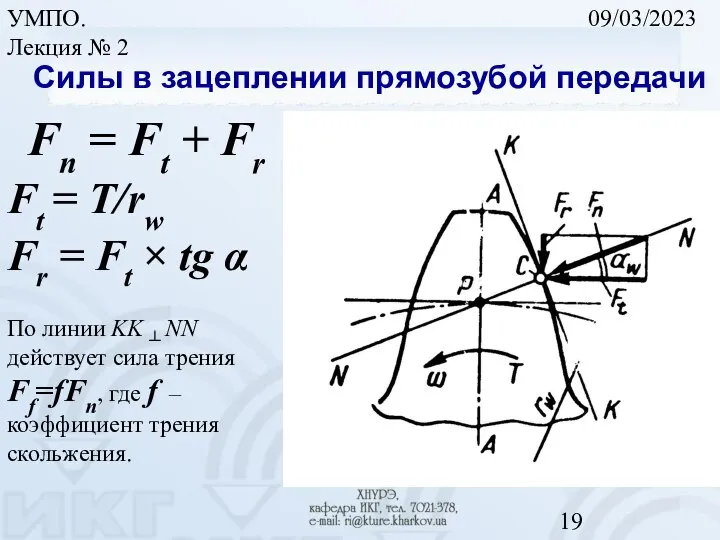 09/03/2023 УМПО. Лекция № 2 Силы в зацеплении прямозубой передачи Fn