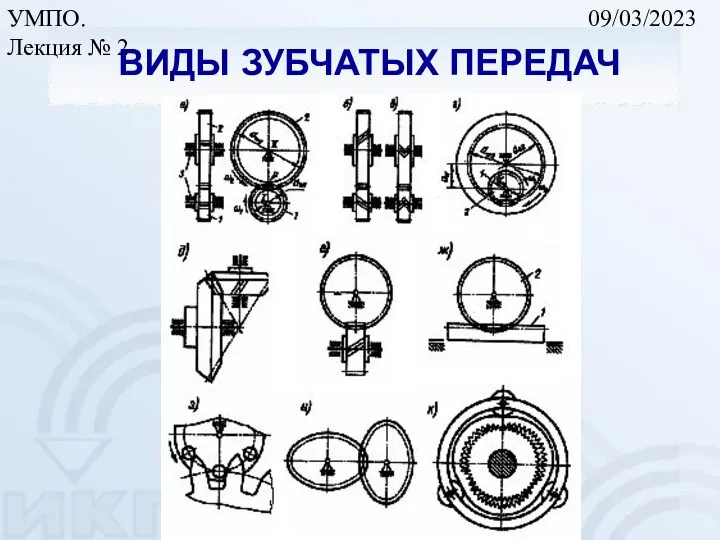 09/03/2023 УМПО. Лекция № 2 ВИДЫ ЗУБЧАТЫХ ПЕРЕДАЧ