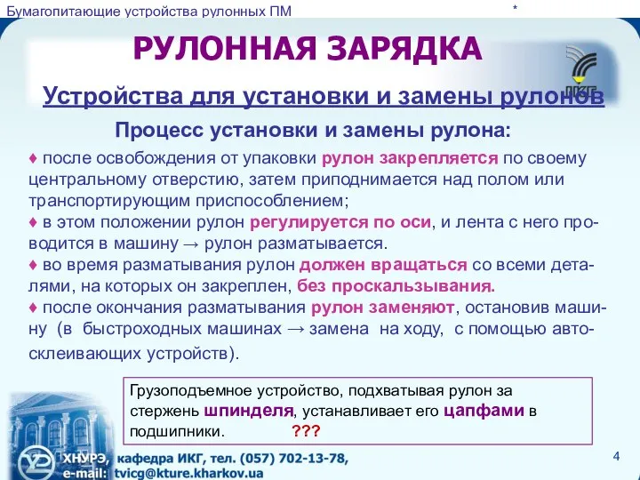 Устройства для установки и замены рулонов * РУЛОННАЯ ЗАРЯДКА ♦ после