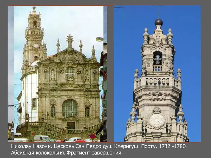 Николау Назони. Церковь Сан Педро душ Клеригуш. Порту. 1732 -1780. Абсидная колокольня. Фрагмент завершения.