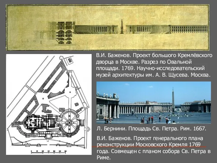 В.И. Баженов. Проект большого Кремлёвского дворца в Москве. Разрез по Овальной