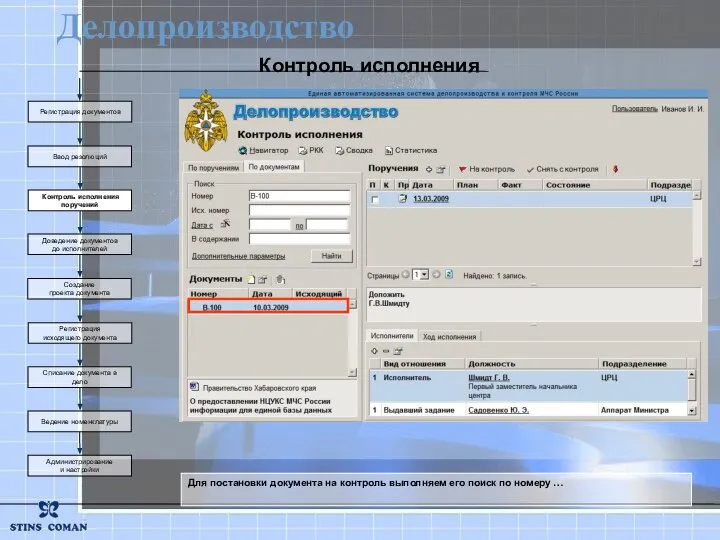 Контроль исполнения Создание проекта документа Регистрация исходящего документа Списание документа в