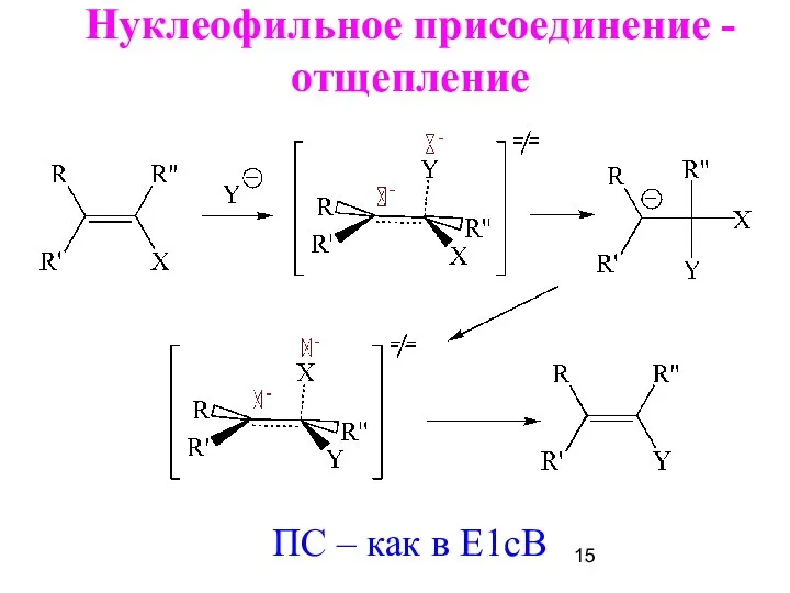 Нуклеофильное присоединение - отщепление ПС – как в E1cB