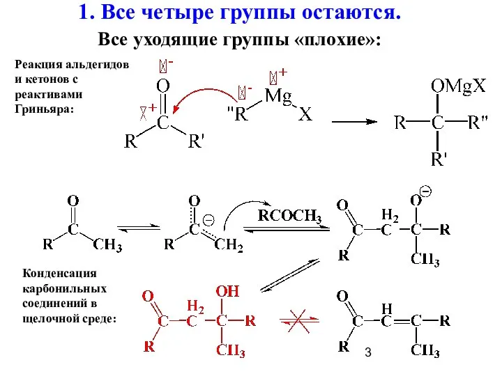 1. Все четыре группы остаются. Все уходящие группы «плохие»: Реакция альдегидов