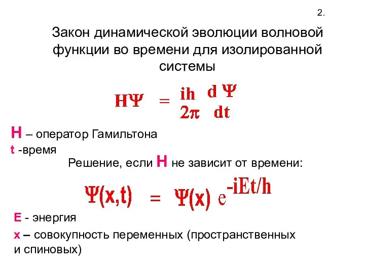 Закон динамической эволюции волновой функции во времени для изолированной системы H