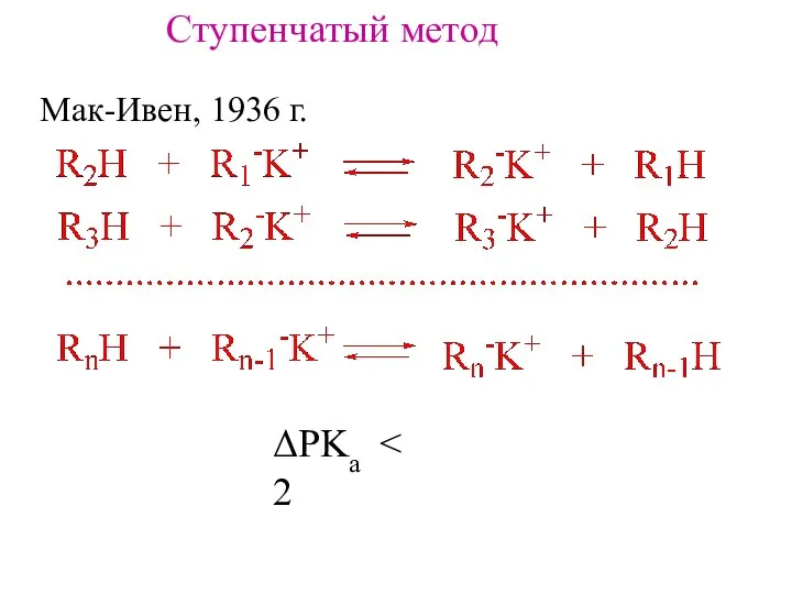 Ступенчатый метод Мак-Ивен, 1936 г. ΔPKa