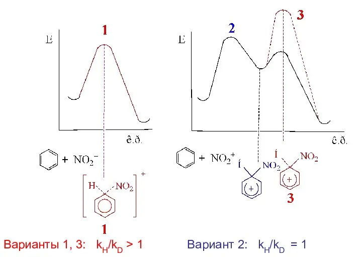 kH/kD > 1 Варианты 1, 3: Вариант 2: kH/kD = 1