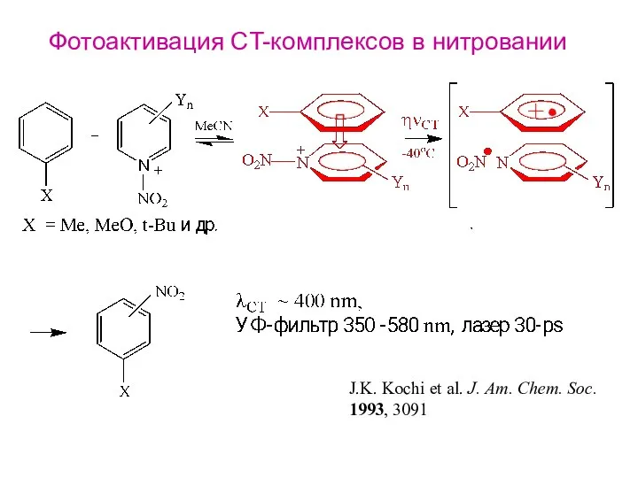 Фотоактивация CT-комплексов в нитровании J.K. Kochi et al. J. Am. Chem. Soc. 1993, 3091