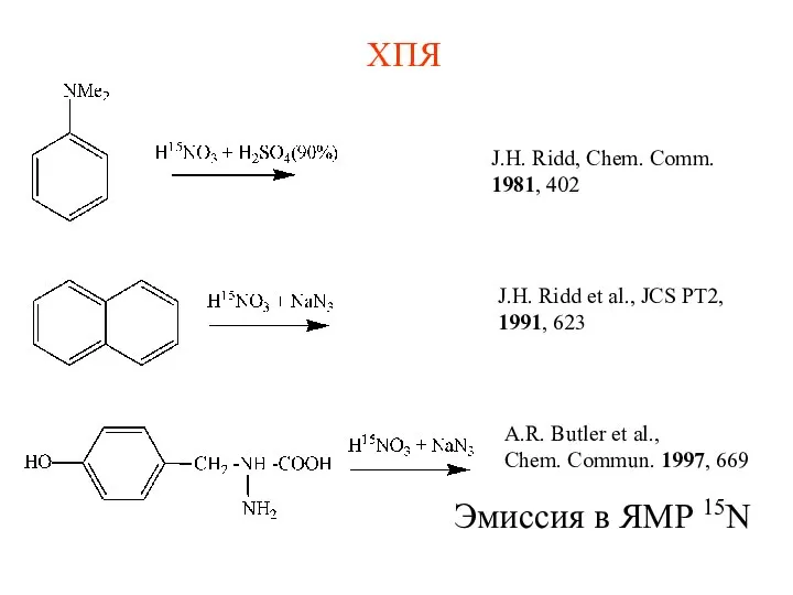 ХПЯ J.H. Ridd, Chem. Comm. 1981, 402 J.H. Ridd et al.,