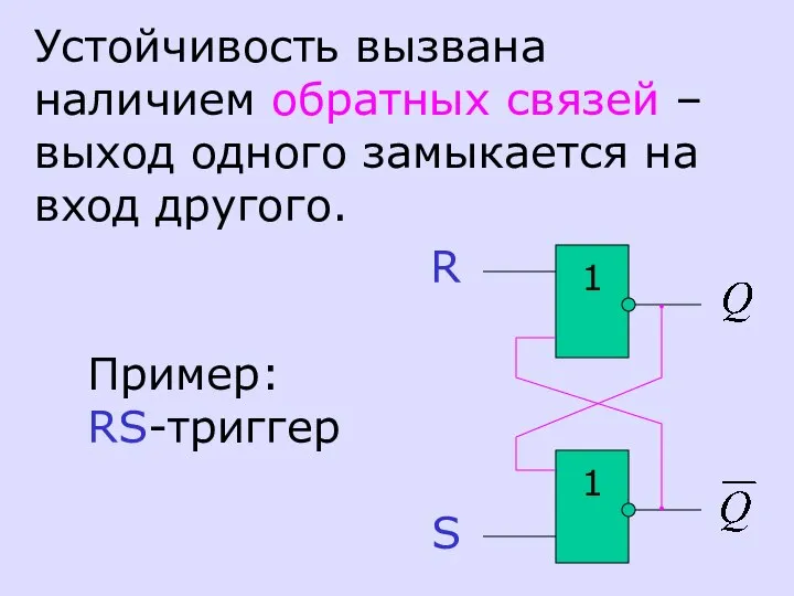 Устойчивость вызвана наличием обратных связей – выход одного замыкается на вход