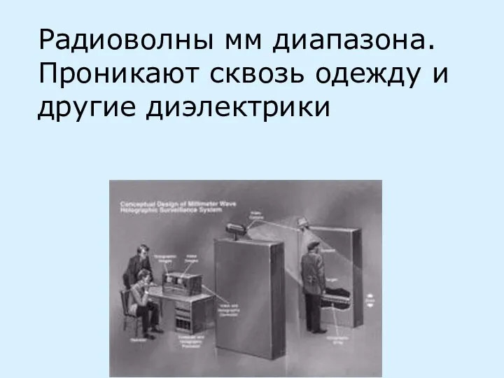 Радиоволны мм диапазона. Проникают сквозь одежду и другие диэлектрики