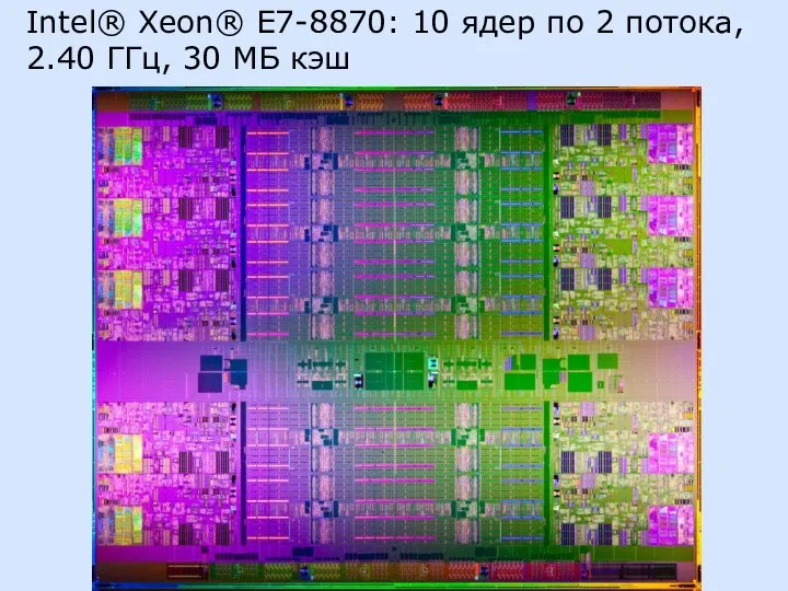 Intel® Xeon® E7-8870: 10 ядер по 2 потока, 2.40 ГГц, 30 МБ кэш