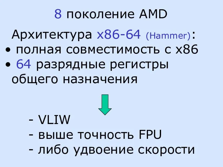 8 поколение AMD Архитектура x86-64 (Hammer): полная совместимость с x86 64