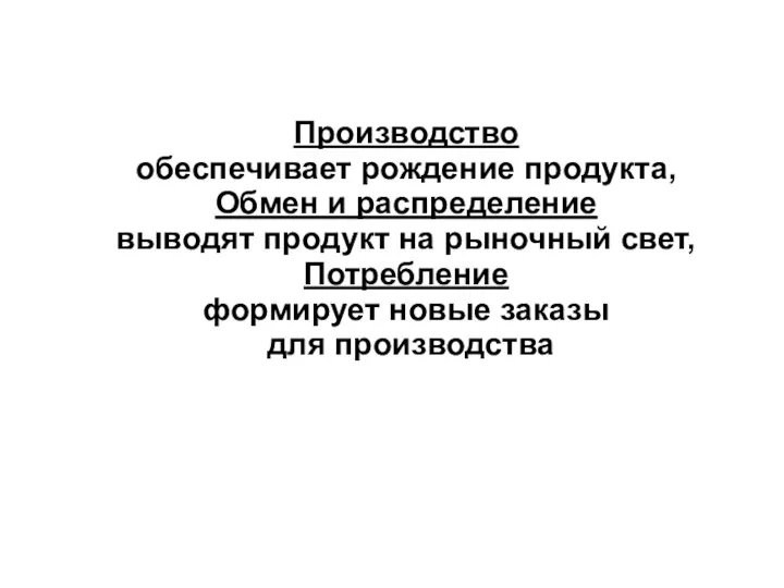 Производство обеспечивает рождение продукта, Обмен и распределение выводят продукт на рыночный