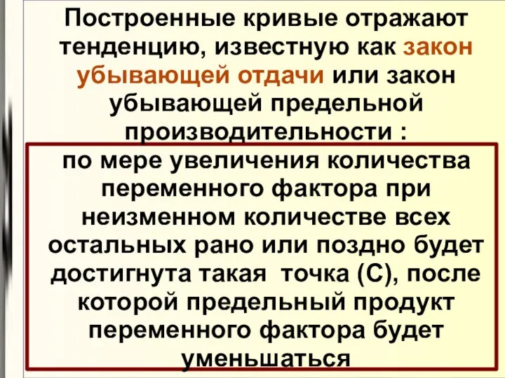 Построенные кривые отражают тенденцию, известную как закон убывающей отдачи или закон