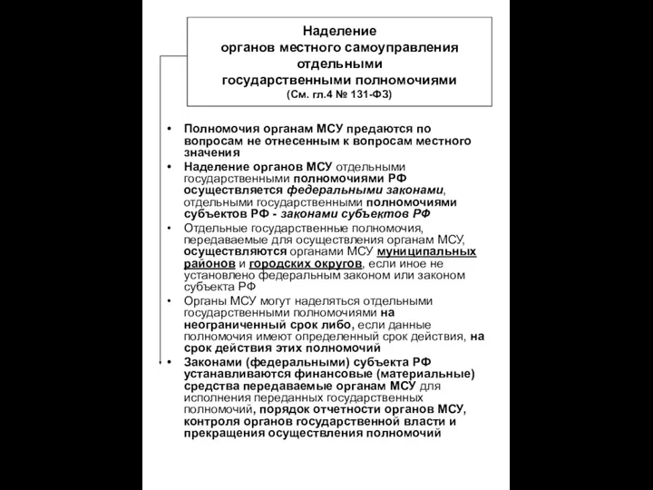 Полномочия органам МСУ предаются по вопросам не отнесенным к вопросам местного