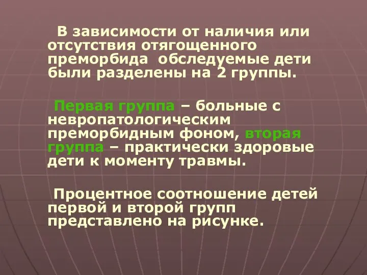 В зависимости от наличия или отсутствия отягощенного преморбида обследуемые дети были