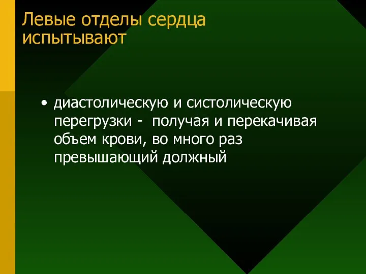 Левые отделы сердца испытывают диастолическую и систолическую перегрузки - получая и