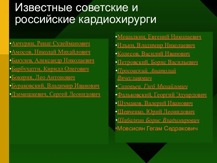 Известные советские и российские кардиохирурги Акчурин, Ренат Сулейманович Амосов, Николай Михайлович