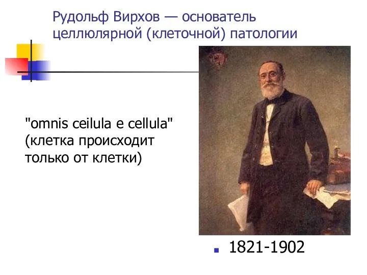 Рудольф Вирхов — основатель целлюлярной (клеточной) патологии 1821-1902 "omnis ceilula е