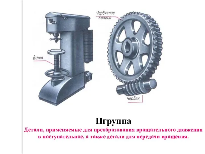 IIгруппа Детали, применяемые для преобразования вращательного движения в поступательное, а также детали для передачи вращения.