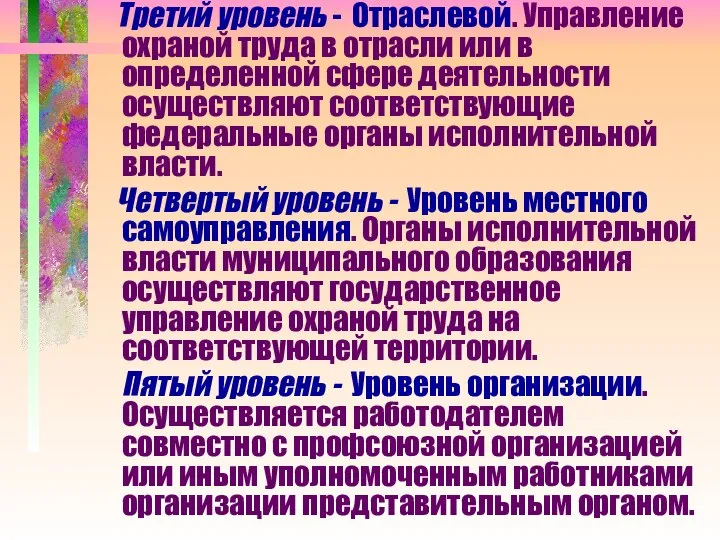 Третий уровень - Отраслевой. Управление охраной труда в отрасли или в