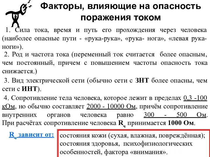 Факторы, влияющие на опасность поражения током 1. Сила тока, время и