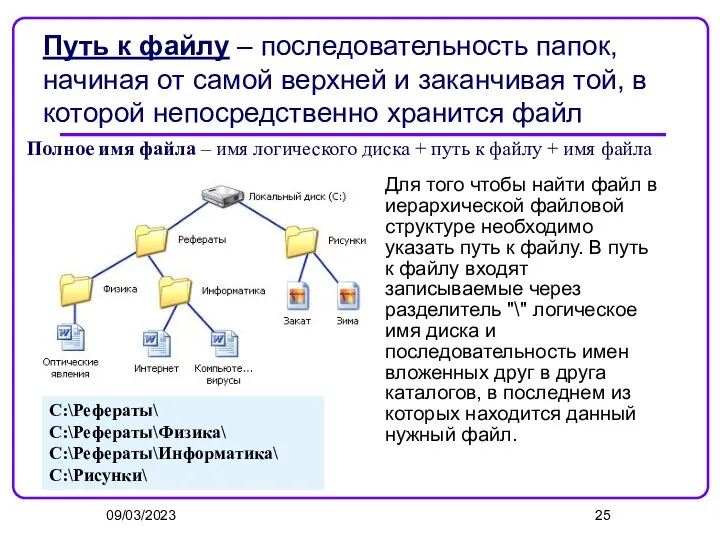 09/03/2023 Путь к файлу – последовательность папок, начиная от самой верхней