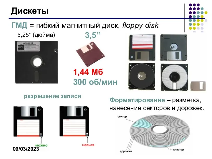 09/03/2023 Дискеты ГМД = гибкий магнитный диск, floppy disk 5,25’’ (дюйма)