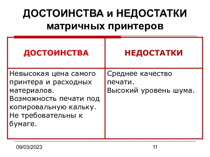 09/03/2023 ДОСТОИНСТВА и НЕДОСТАТКИ матричных принтеров