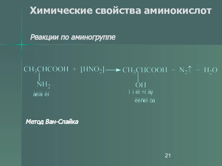 Химические свойства аминокислот Реакции по аминогруппе Метод Ван-Слайка