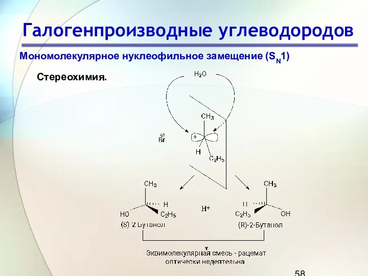 Галогенпроизводные углеводородов Мономолекулярное нуклеофильное замещение (SN1) Стереохимия.