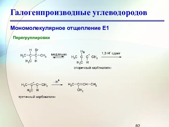 Галогенпроизводные углеводородов Мономолекулярное отщепление Е1 Перегруппировки