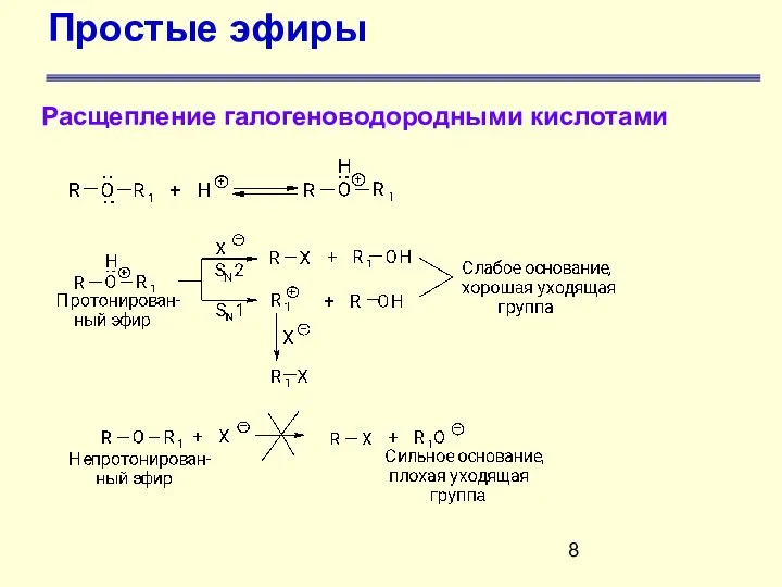 Простые эфиры Расщепление галогеноводородными кислотами