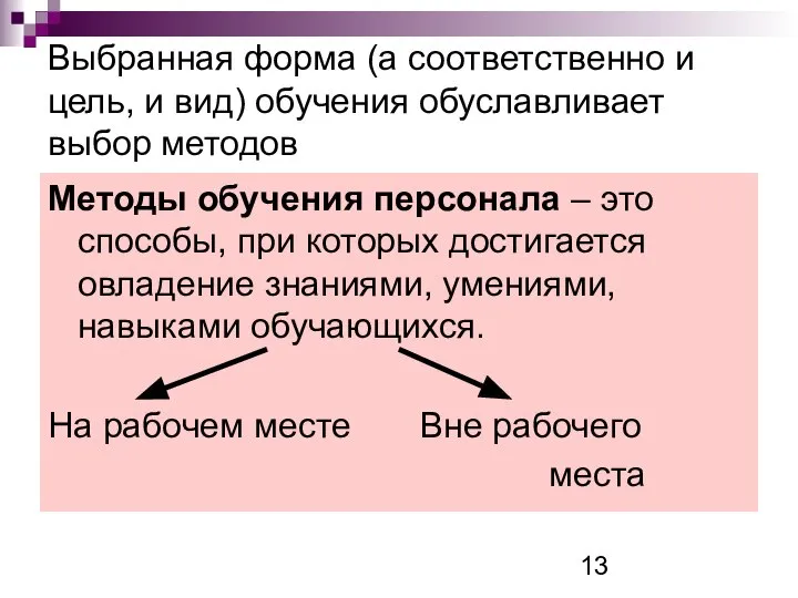 Выбранная форма (а соответственно и цель, и вид) обучения обуславливает выбор