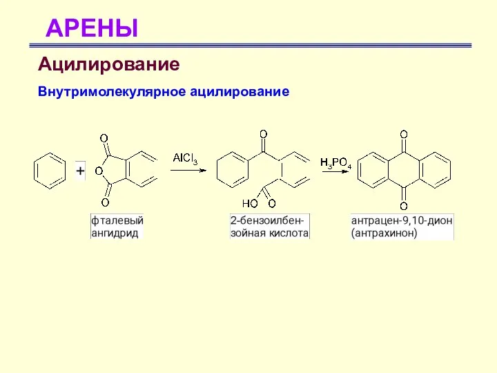 АРЕНЫ Ацилирование Внутримолекулярное ацилирование