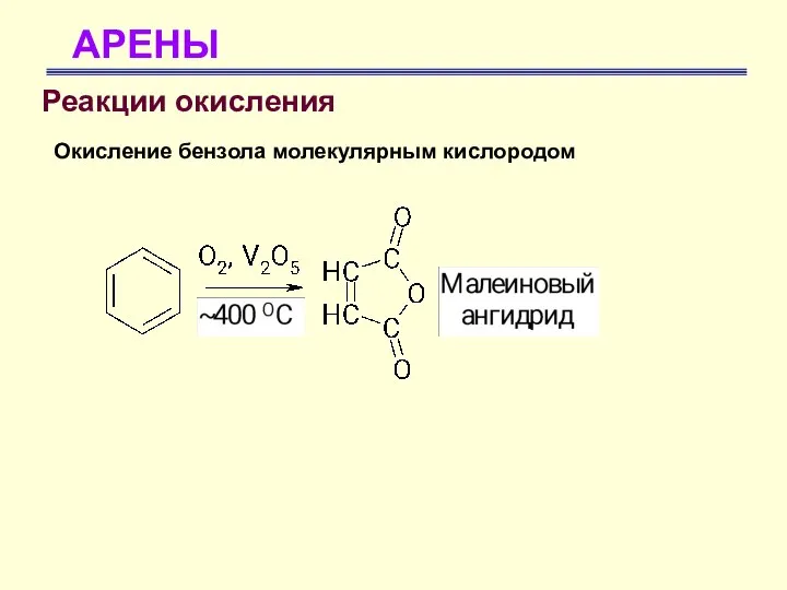 АРЕНЫ Реакции окисления Окисление бензола молекулярным кислородом