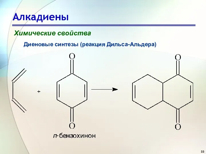 Алкадиены Химические свойства Диеновые синтезы (реакция Дильса-Альдера)