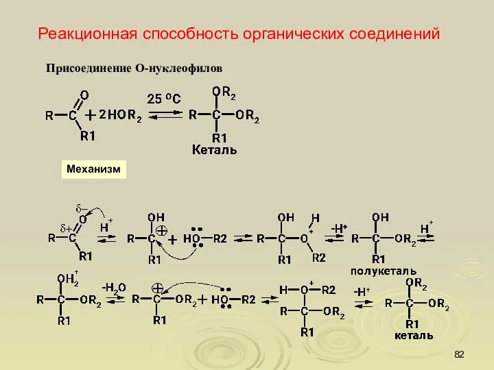 Реакционная способность органических соединений Присоединение О-нуклеофилов Механизм