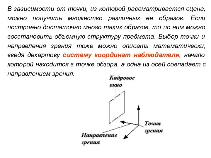 В зависимости от точки, из которой рассматривается сцена, можно получить множество